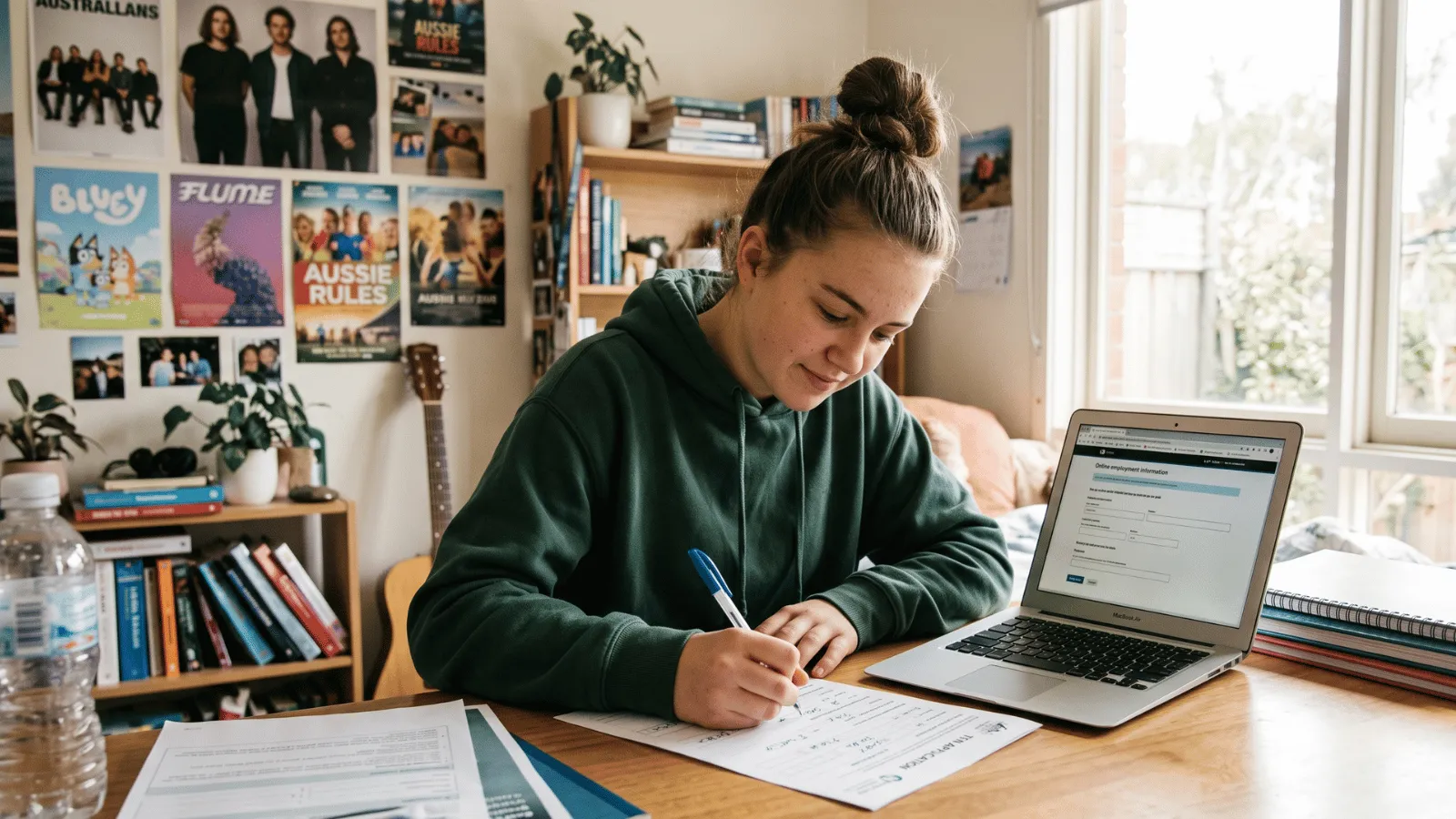 Teenager applying for TFN online in an Australian home setting