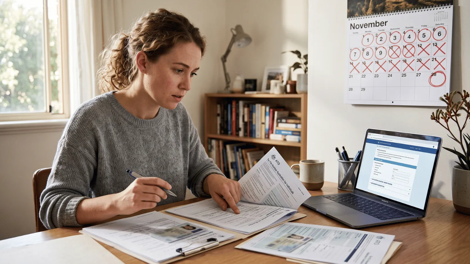 Person reviewing TFN application delay with calendar