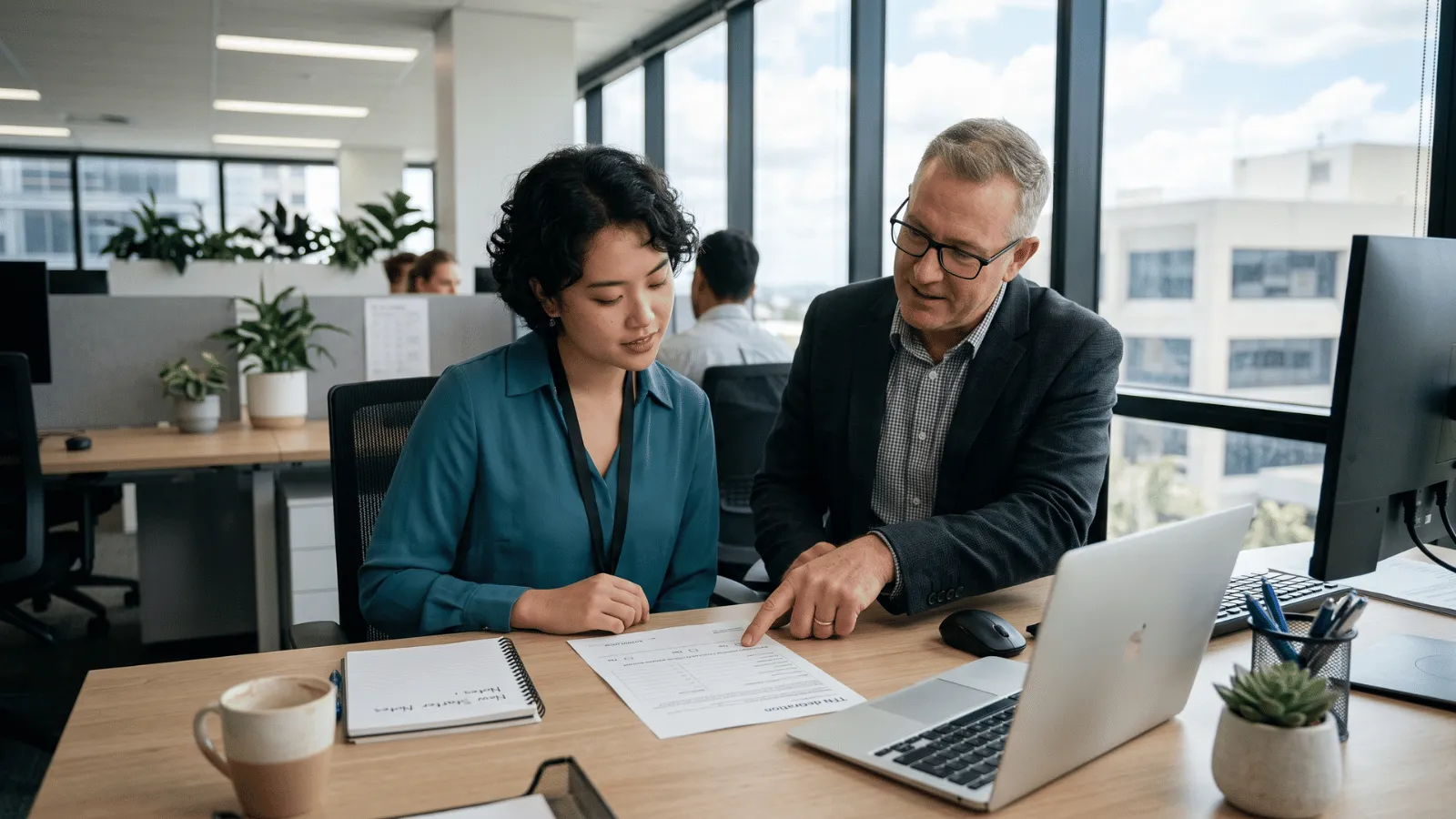 New employee discussing TFN declaration with manager in Australian office
